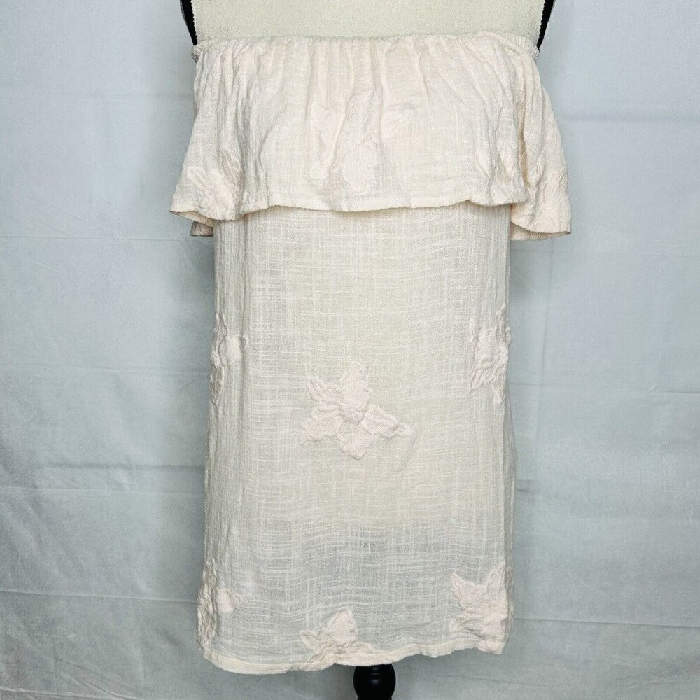 Glam American Made Peach Off-the-Shoulder Tunic Dress Cotton Linen Size Small